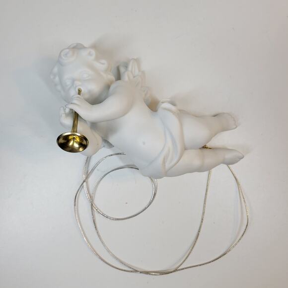 Dept 56 Large Winter Silhouette Cherub Angel 8" White Ornament Horn Retired - Picture 3 of 16